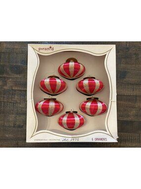 Vintage Pyramid unbreakable satin red gold UFO ornaments 6 Total